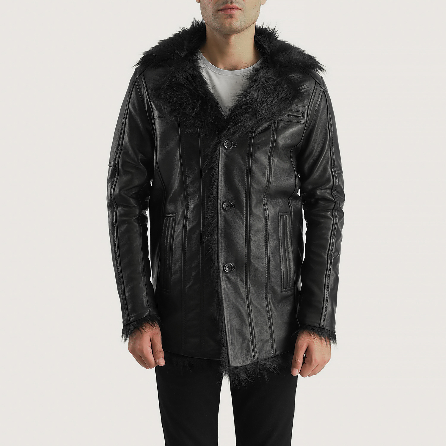 Mens Furcliff Black Leather Coat Close Front-5-1700223636824